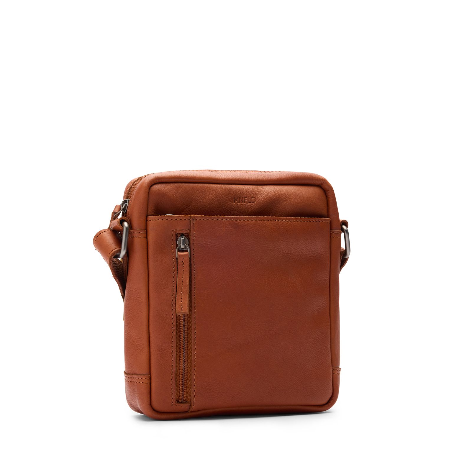 Cognac leren unisex schoudertas