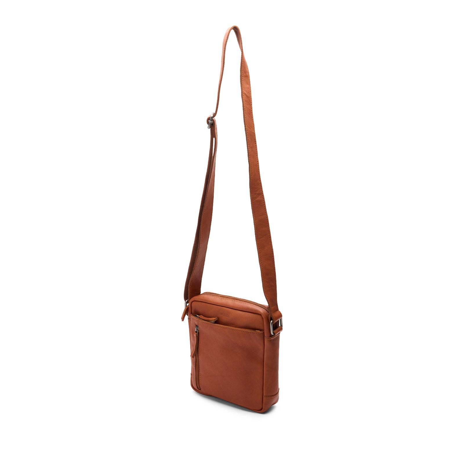 Cognac leren unisex schoudertas