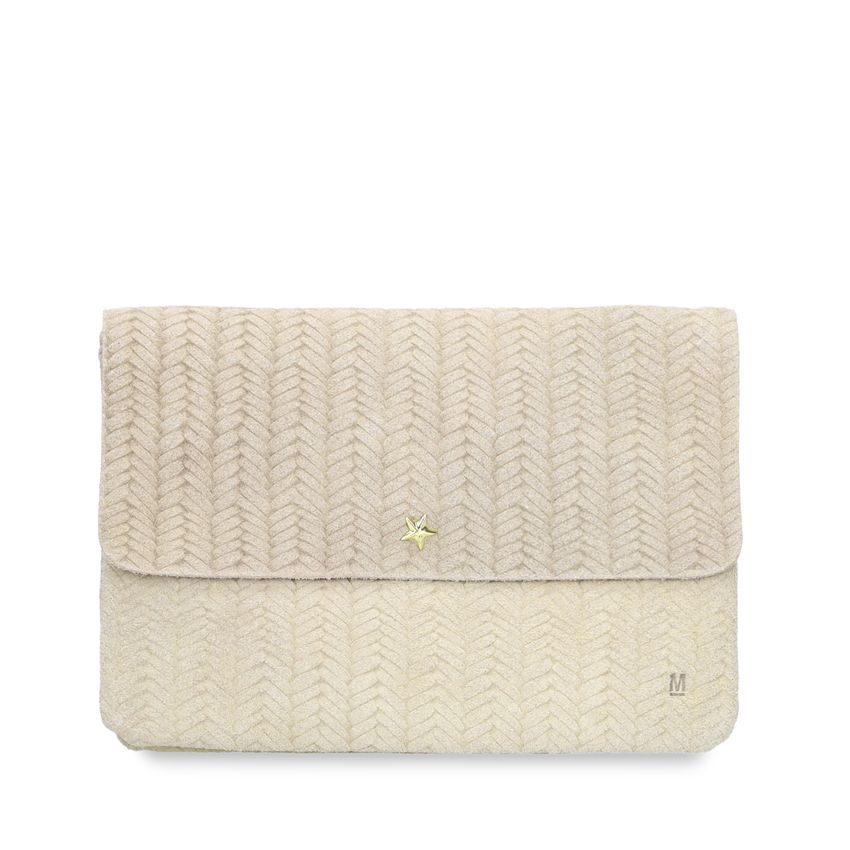 Beigefarbene Veloursleder-Clutch