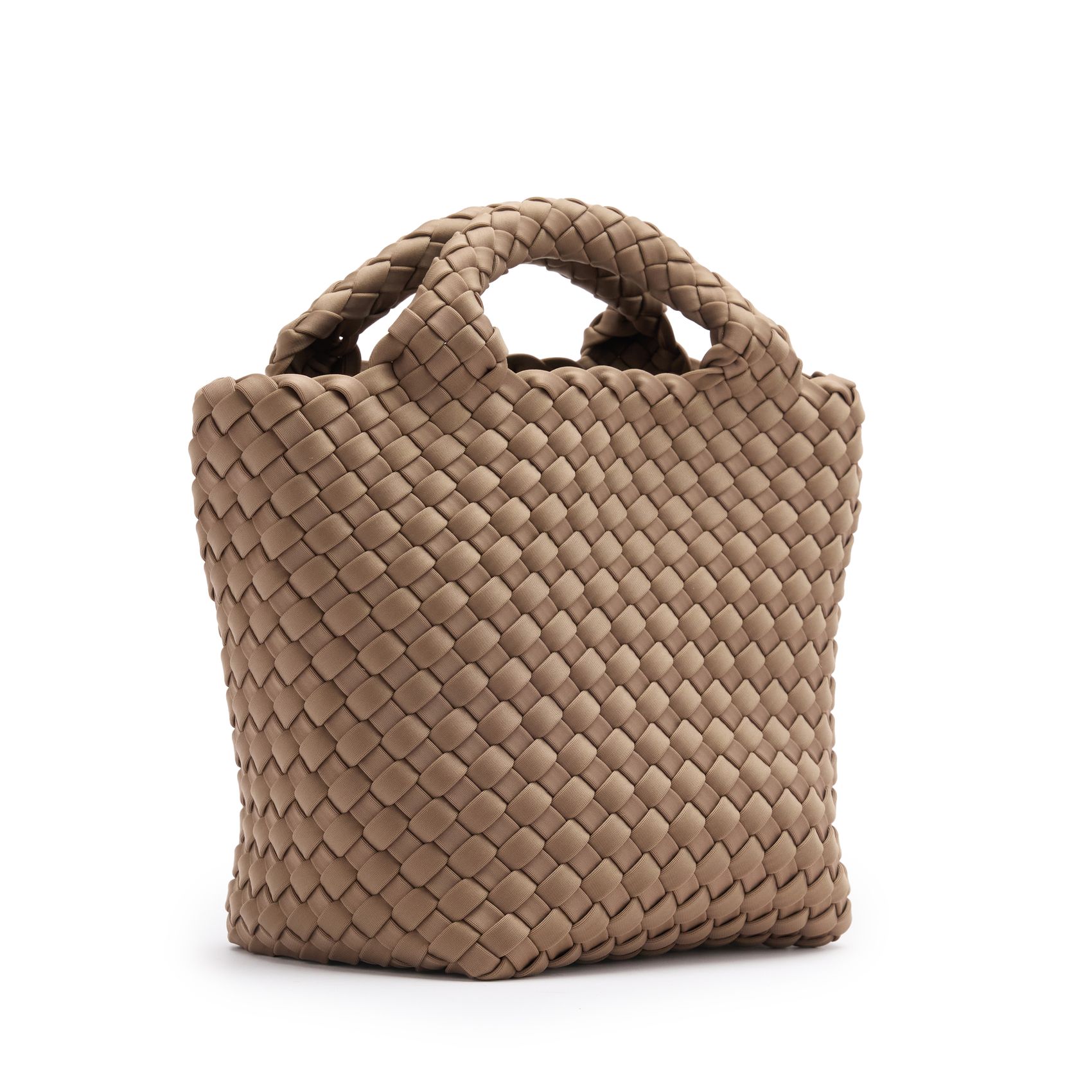 Taupefarbene Mini-Handtasche in Flecht-Optik