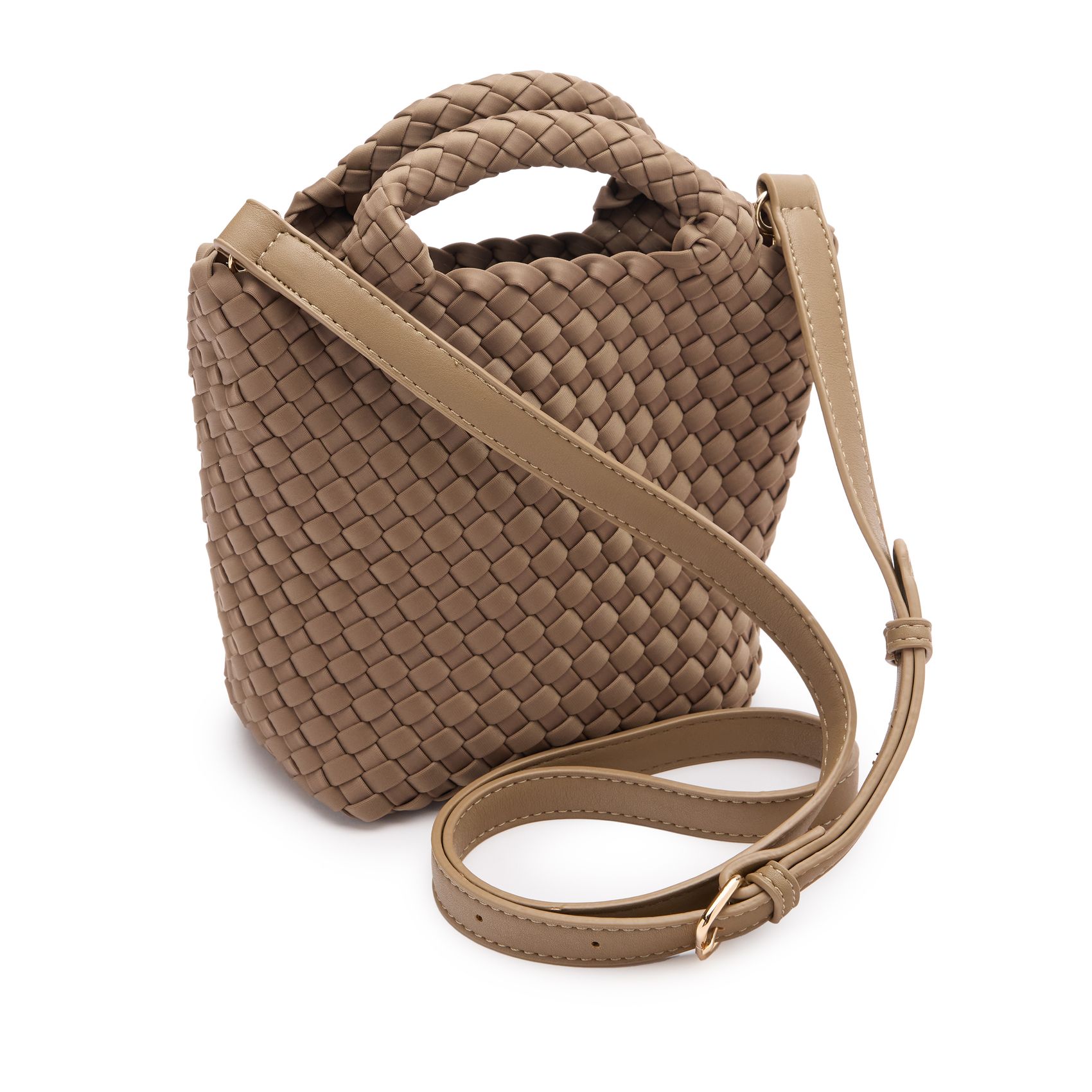Taupefarbene Mini-Handtasche in Flecht-Optik