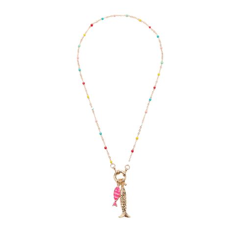 Roze gevlochten ketting met zeevisjes