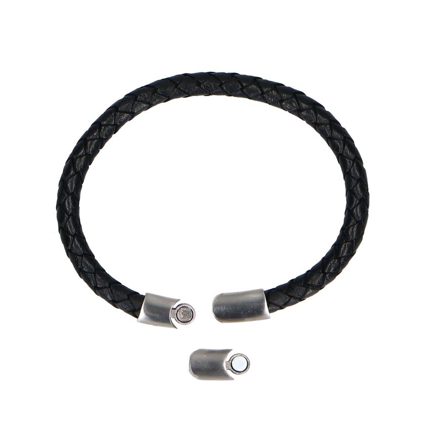 Zwarte leren gevlochten heren armband