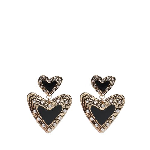 Goldfarbene Herz-Ohrringe mit schwarzen Details