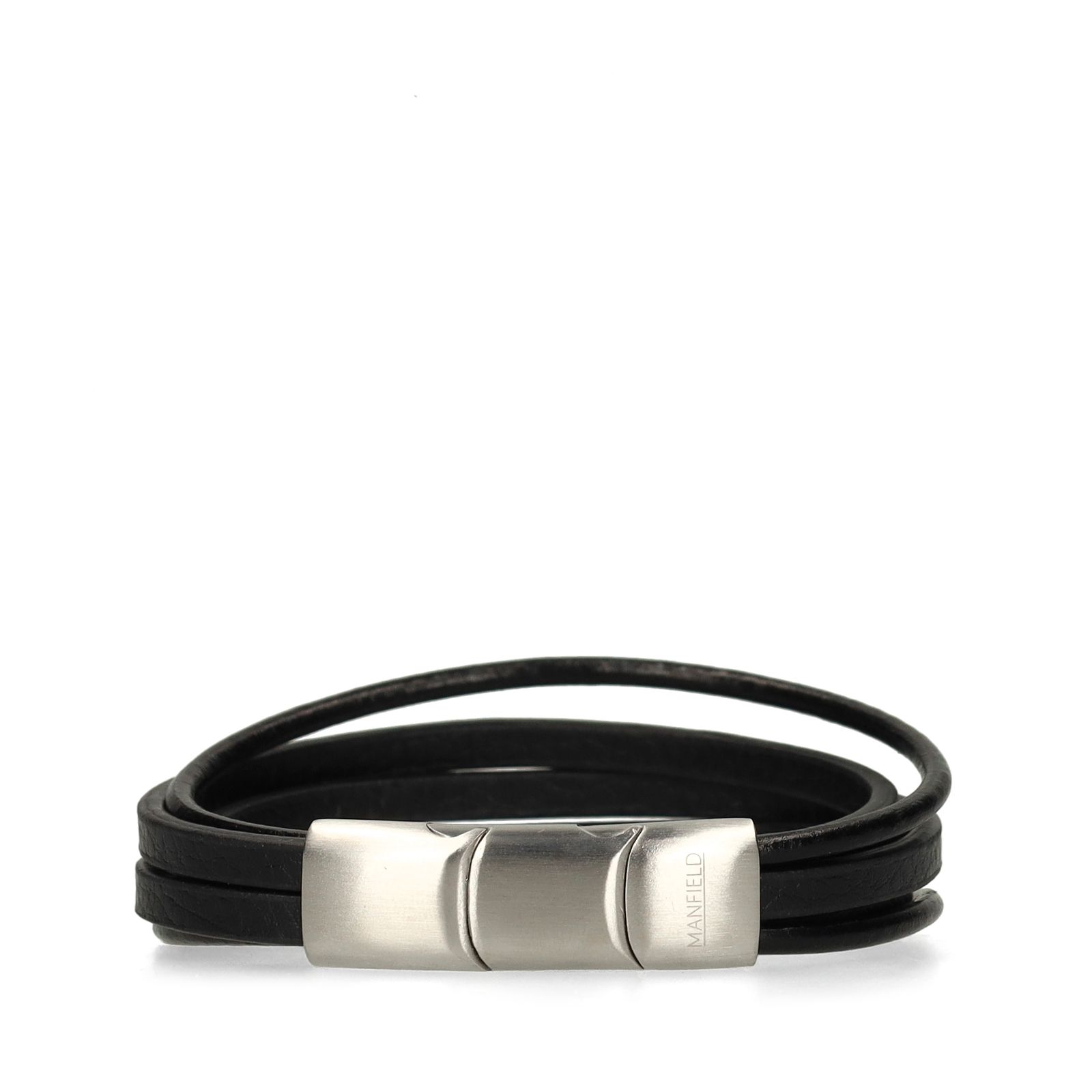 Zwarte leren heren armband