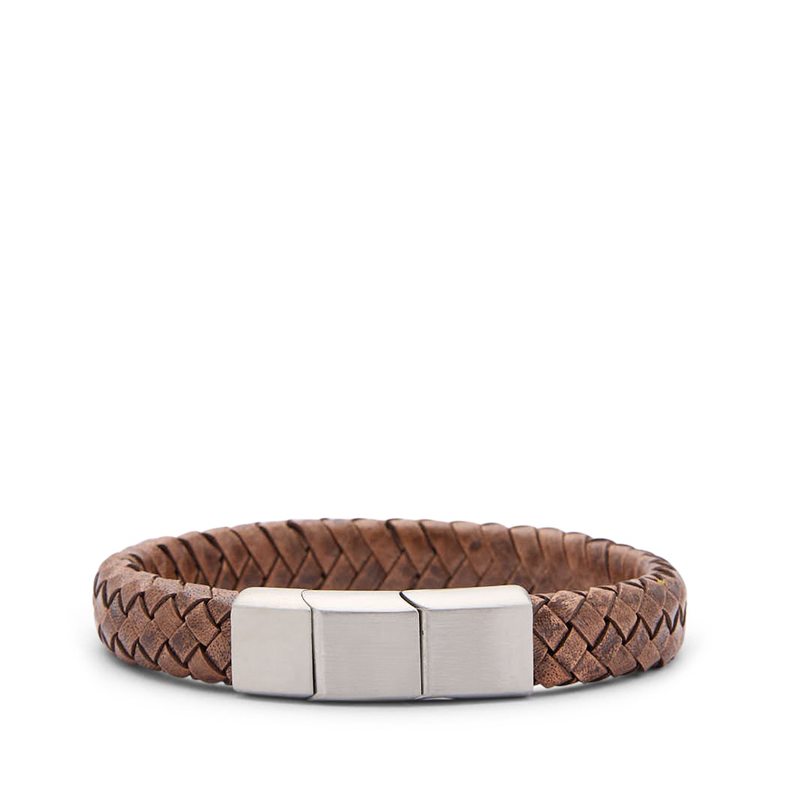 Bruine leren gevlochten heren armband