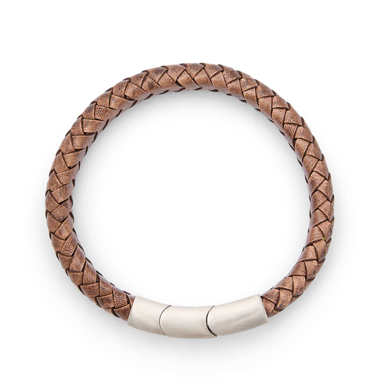 Bruine leren gevlochten heren armband