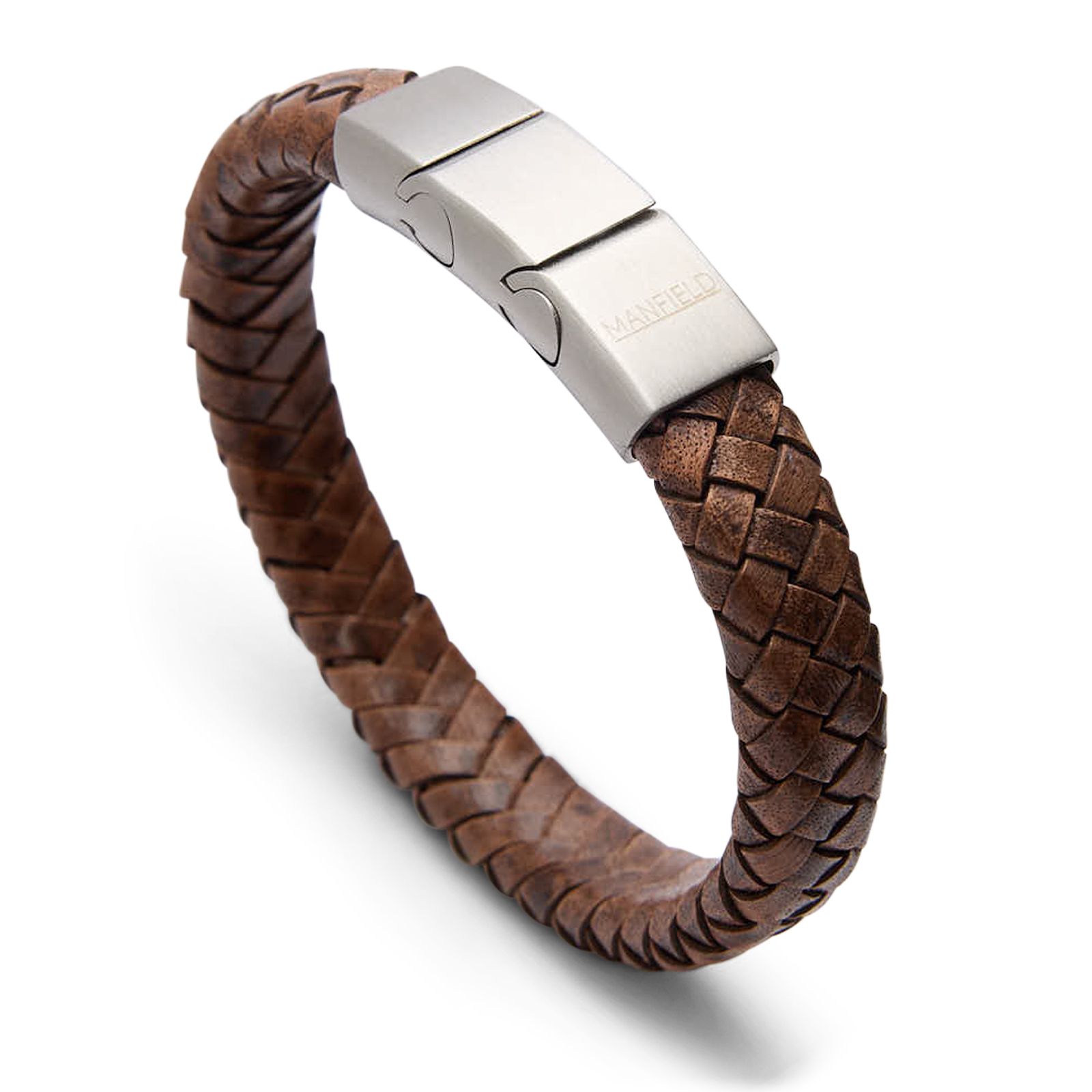 Bruine leren gevlochten heren armband