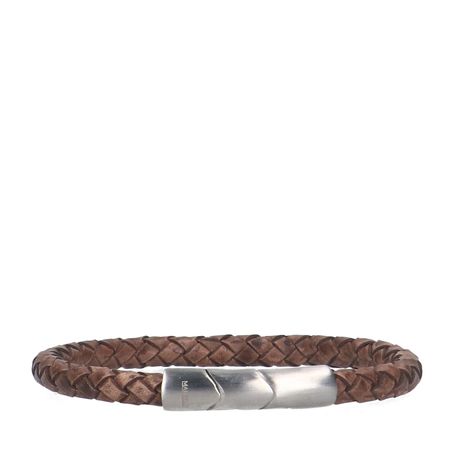 Bruine leren gevlochten heren armband