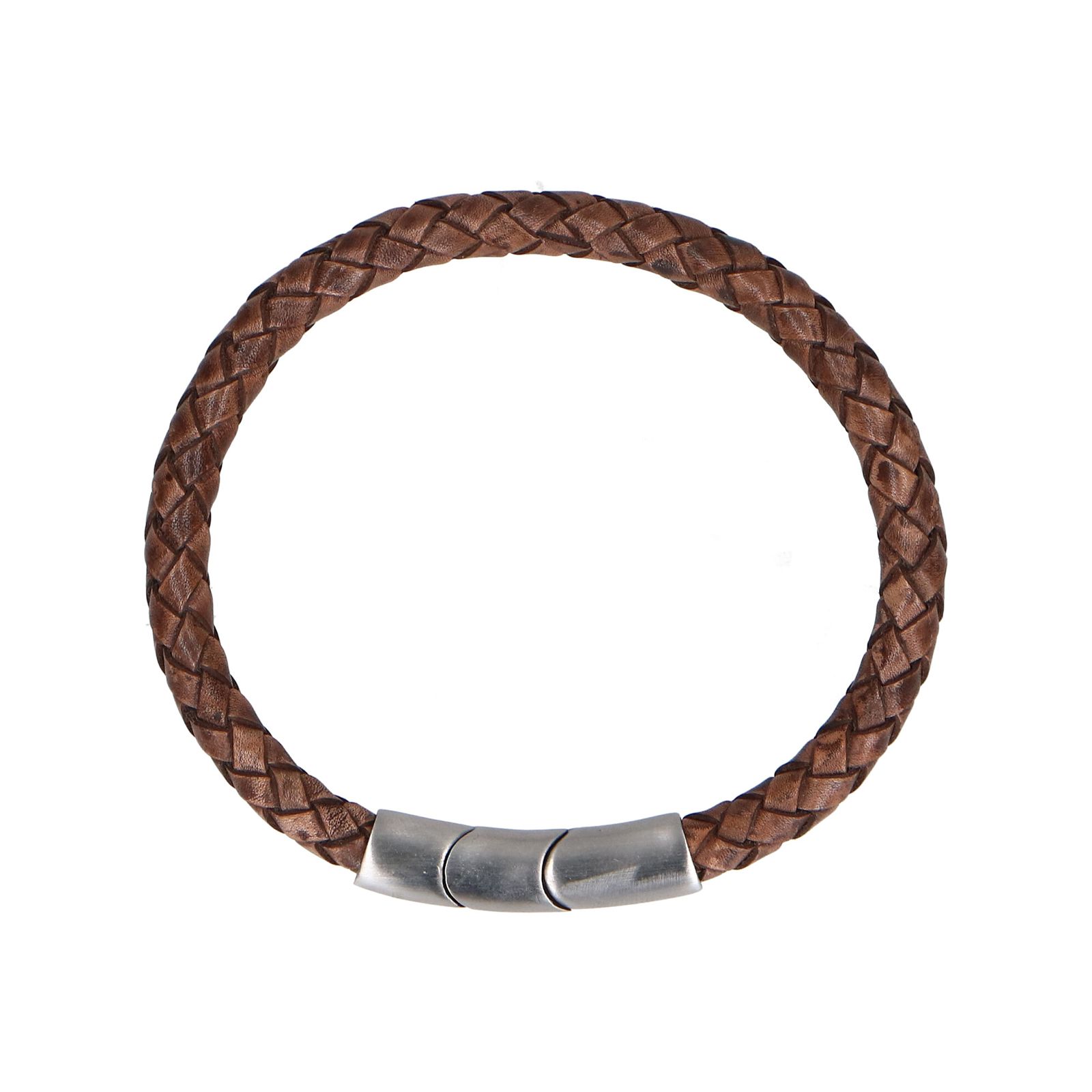 Bruine leren gevlochten heren armband