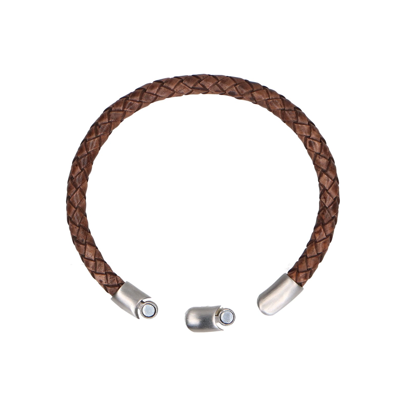 Bruine leren gevlochten heren armband