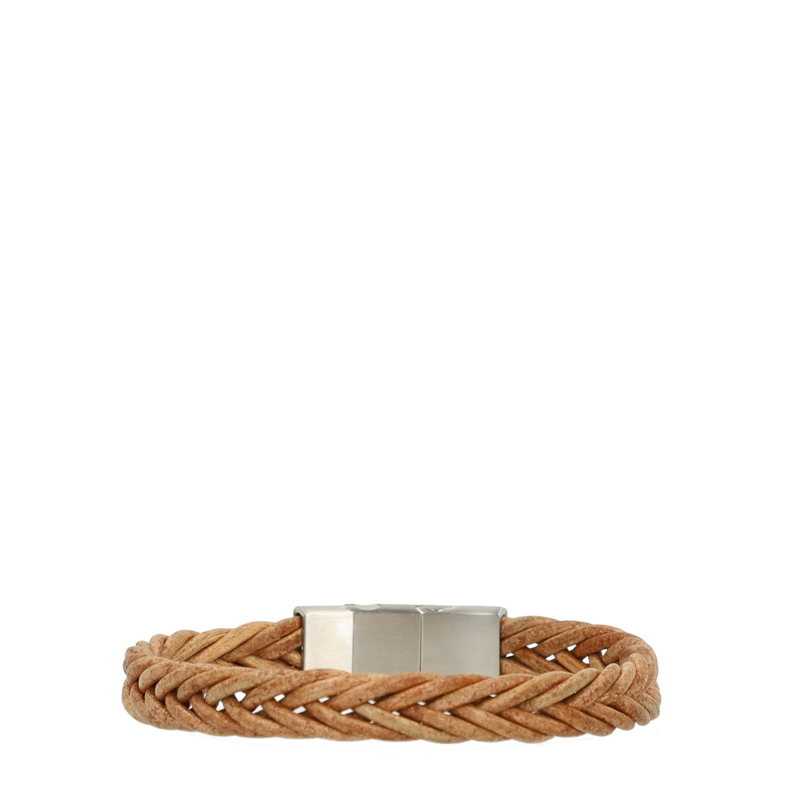 Bruine leren gevlochten heren armband