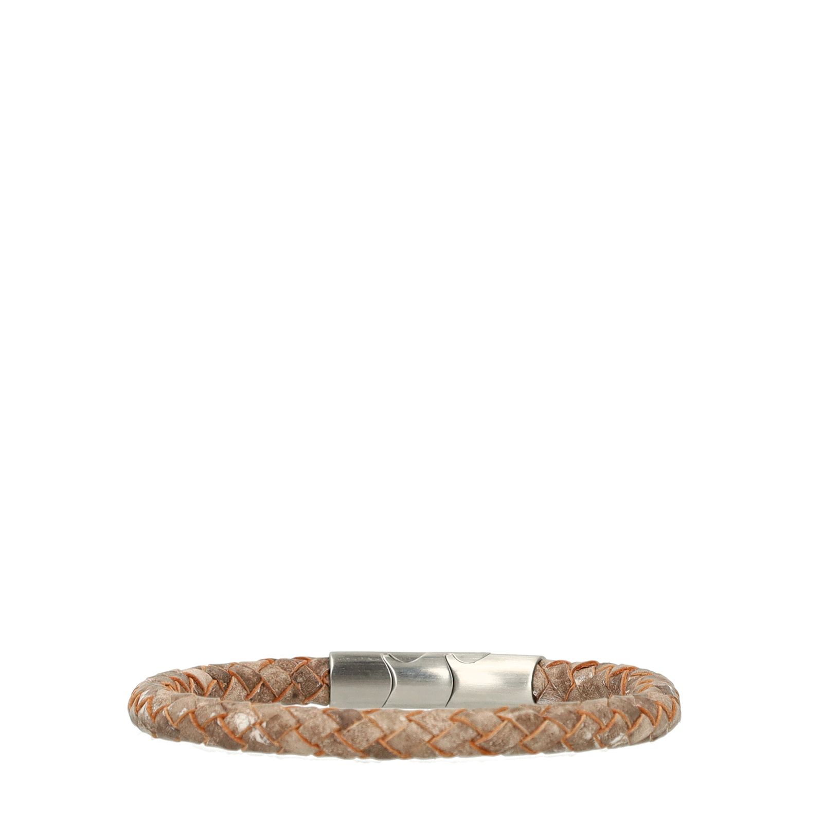 Zandkleurige leren gevlochten heren armband