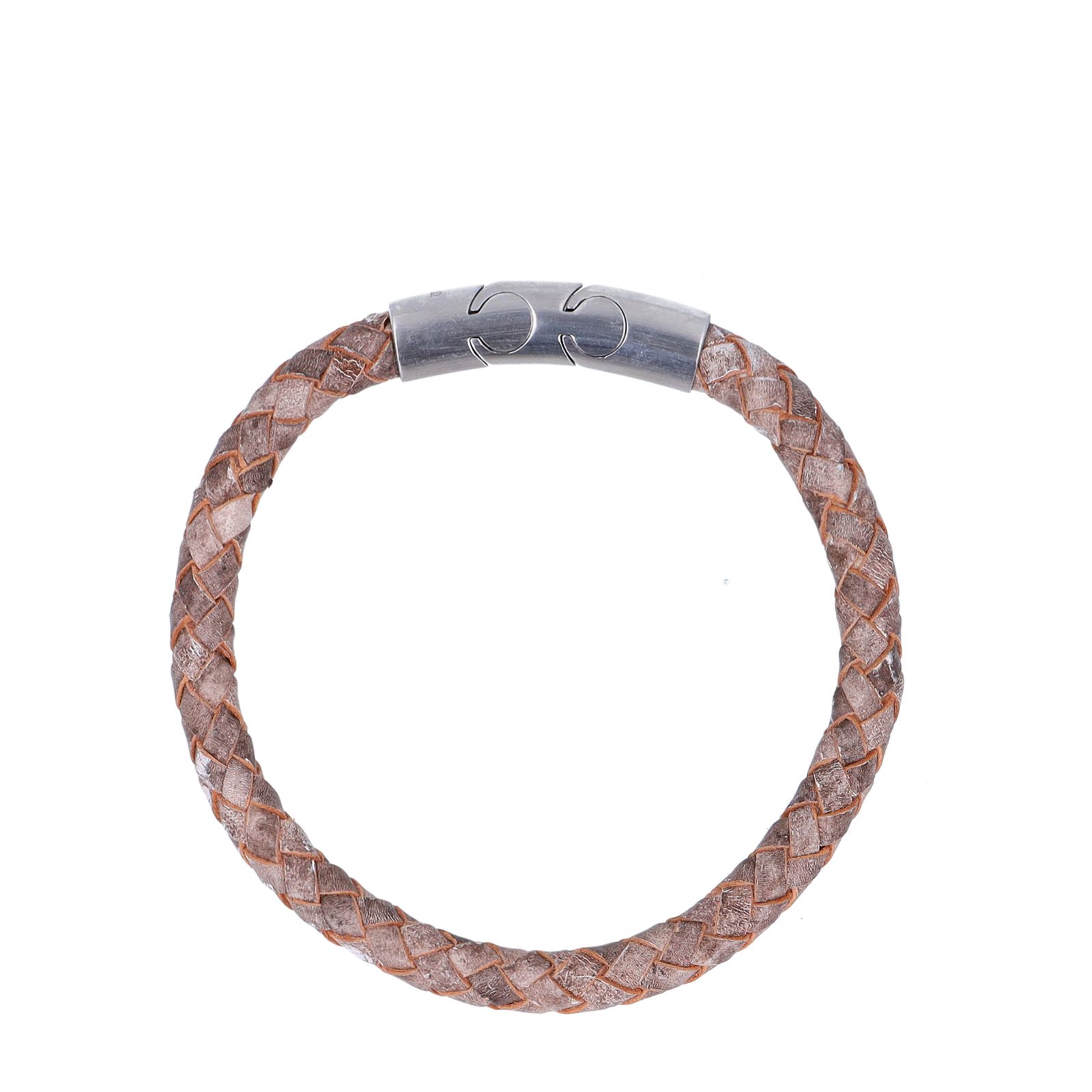 Zandkleurige leren gevlochten heren armband