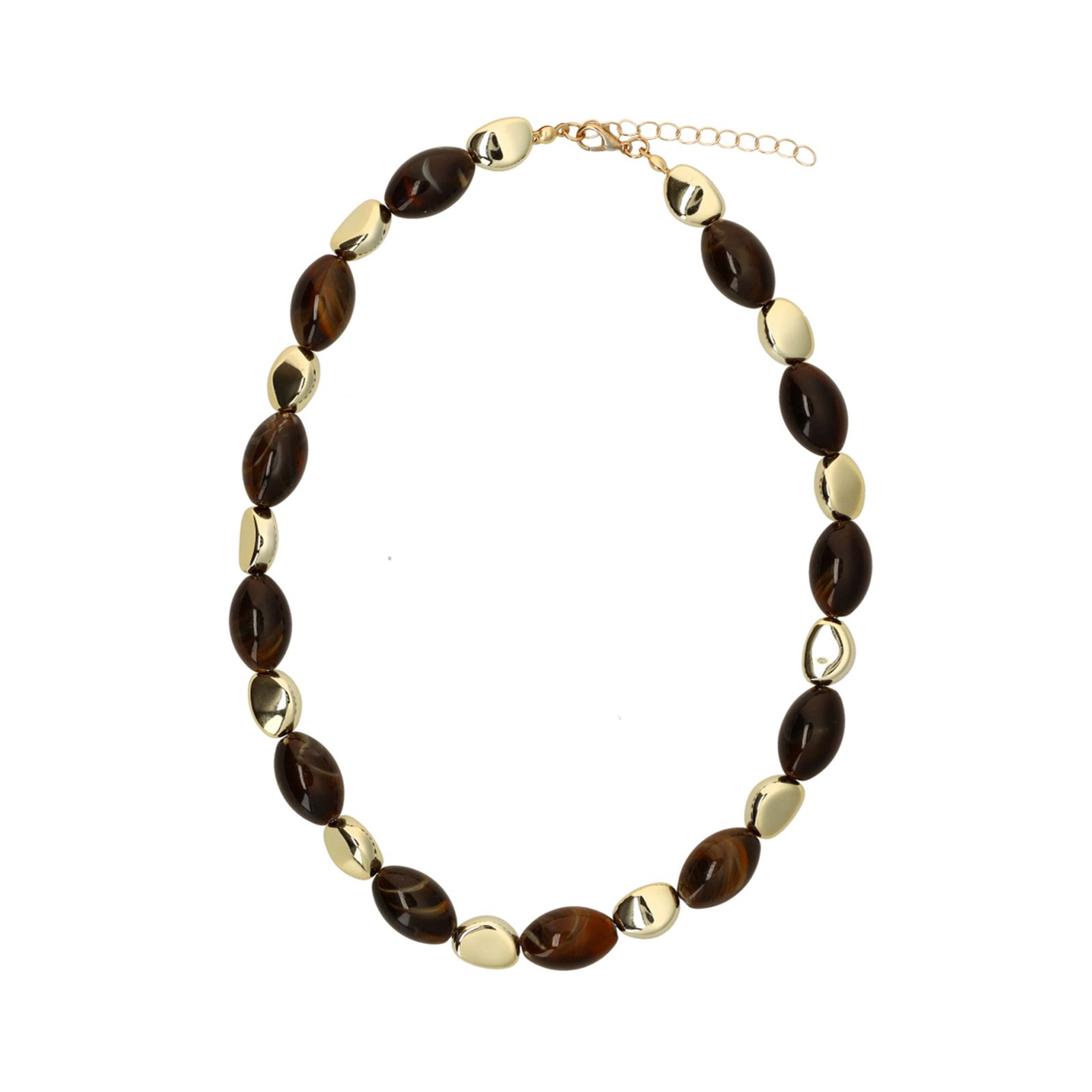 Goudkleurige ketting met bruine kralen