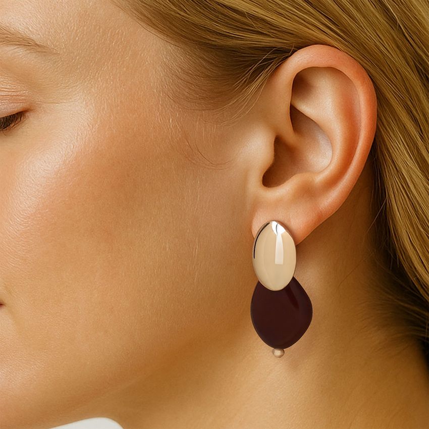 Gouden statement oorbellen met bruine knopen