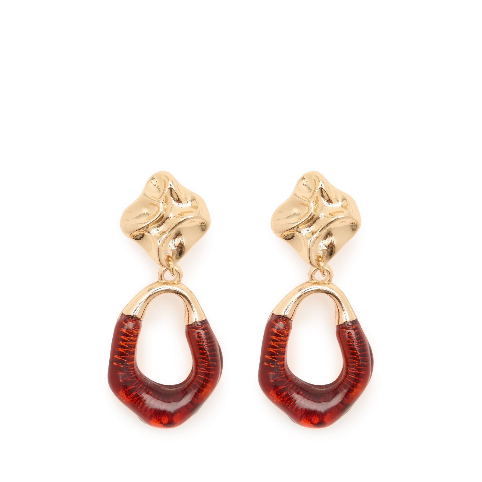 Bordeaux rode oorbellen met gouden details