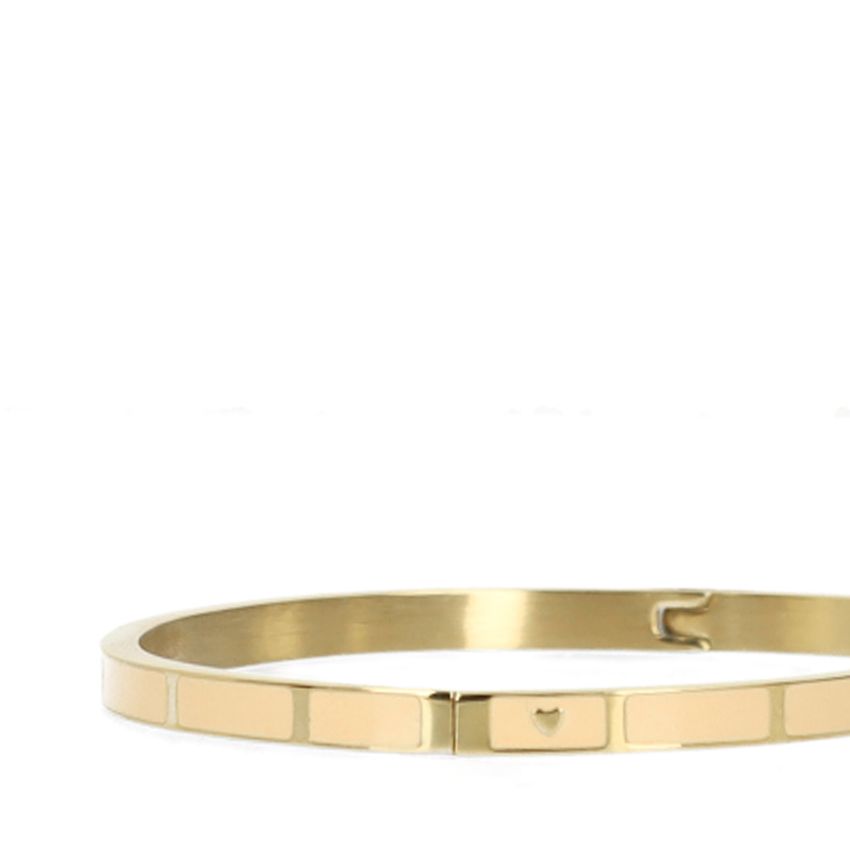 Gouden stalen armband met roze details