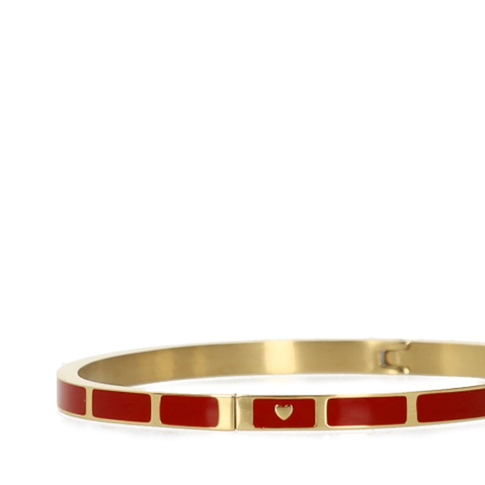 Gouden stalen armband met bordeaux rode details