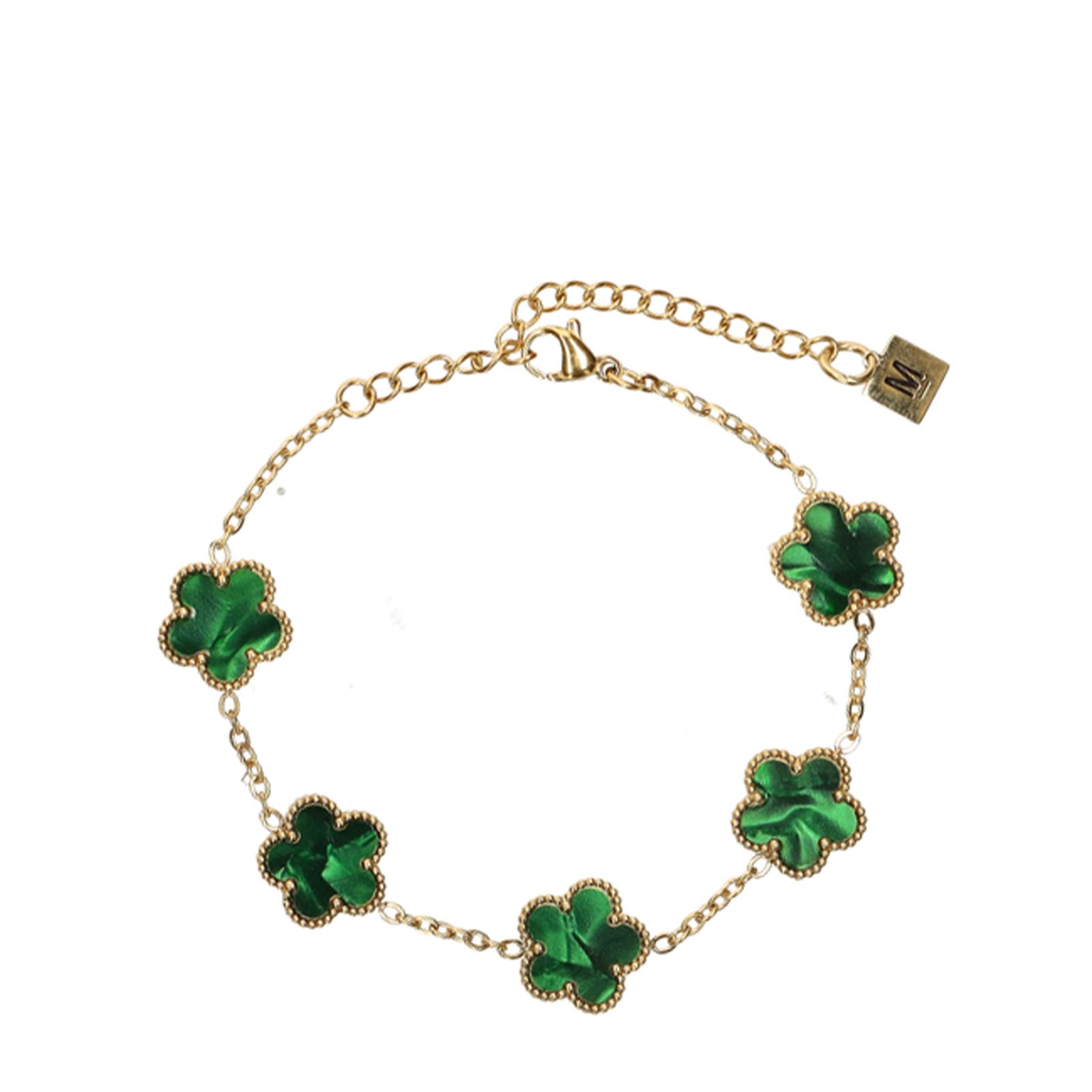 Goldfarbenes Armband mit grünen Blumen