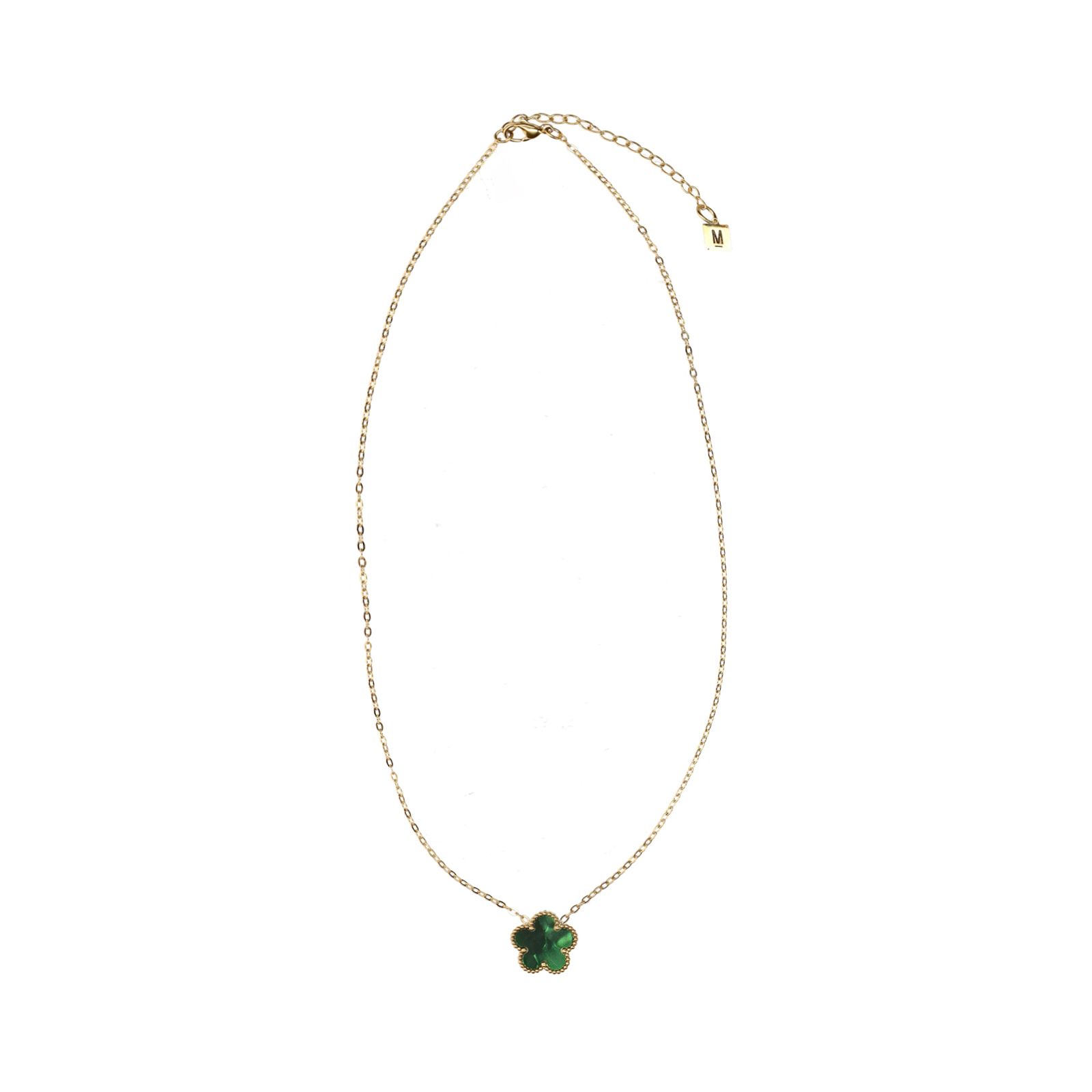 Goldfarbene Kette mit grüner Blume