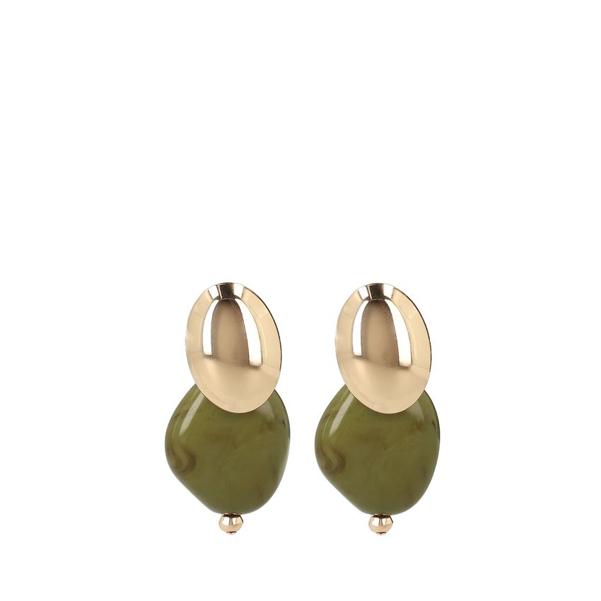 Gouden statement oorbellen met beige knopen