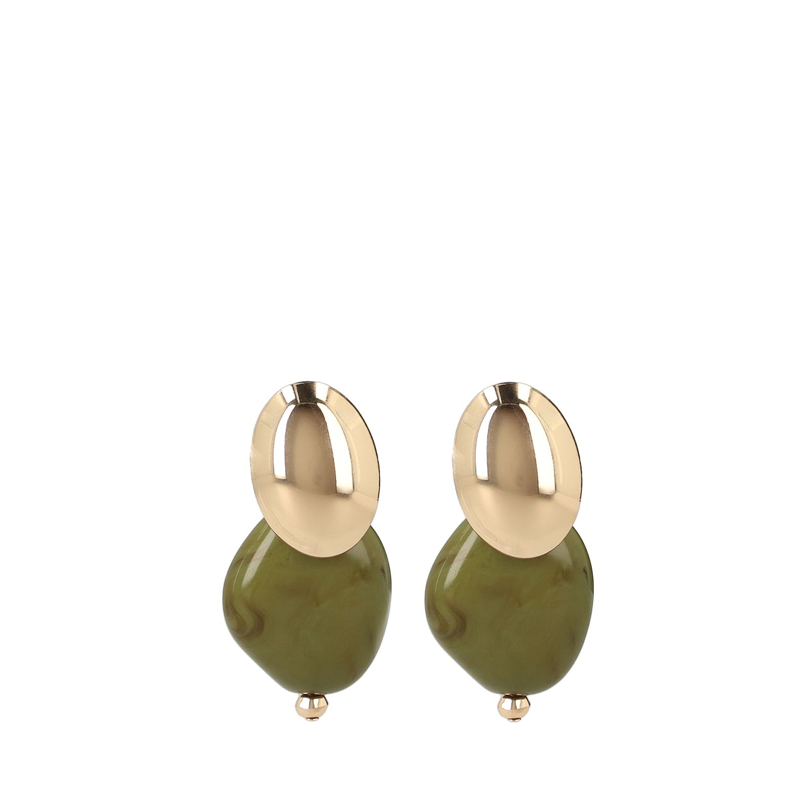Gouden statement oorbellen met groene knopen