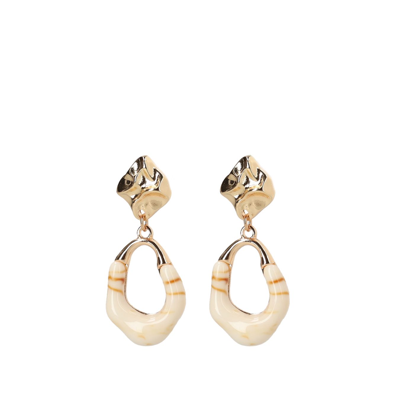 Goudkleurige oorbellen met beige details