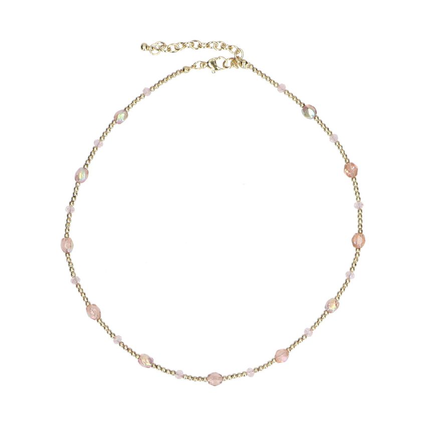 Goldfarbene Perlenkette mit roséfarbenen Details