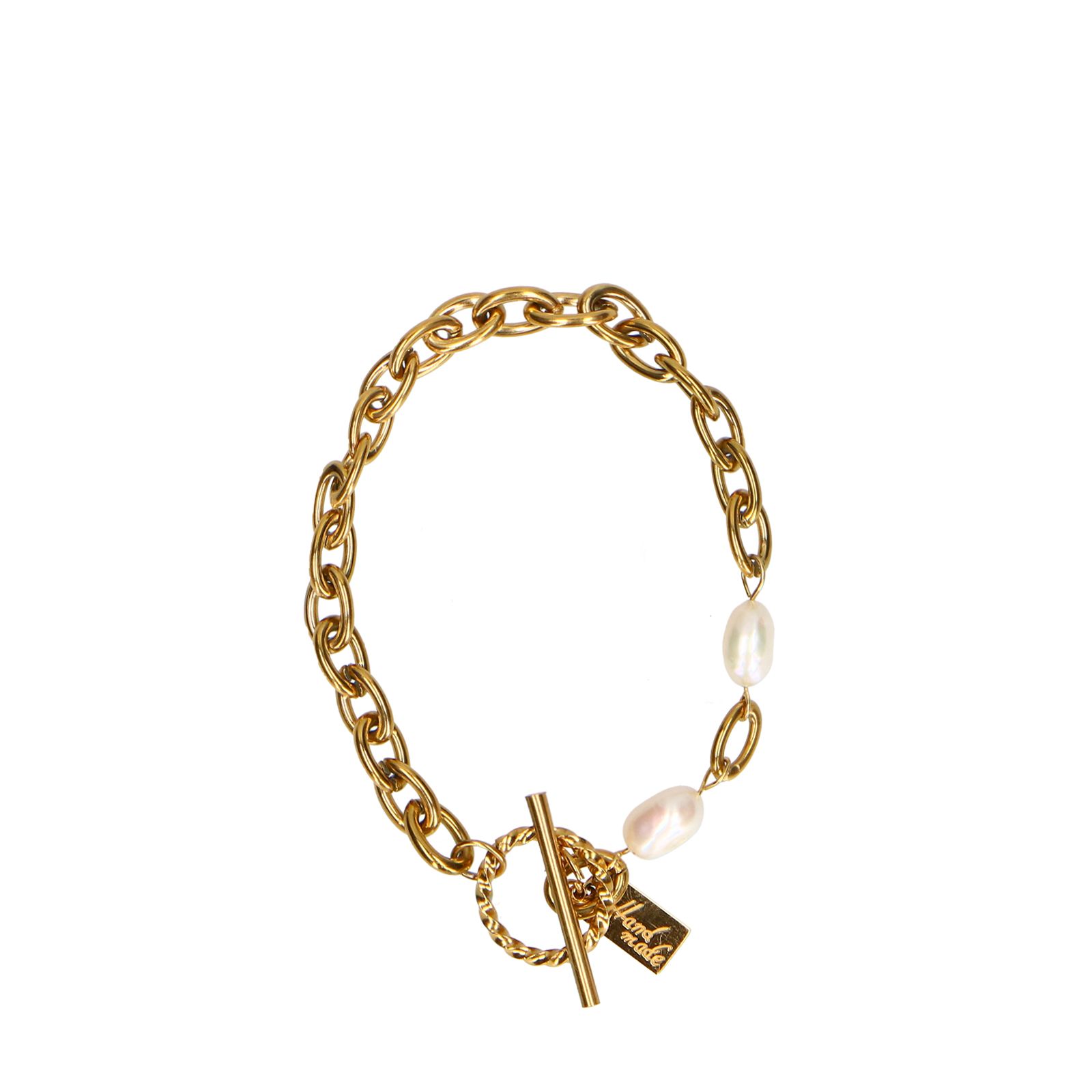 Goldfarbenes Gliederarmband mit Perlen-Details