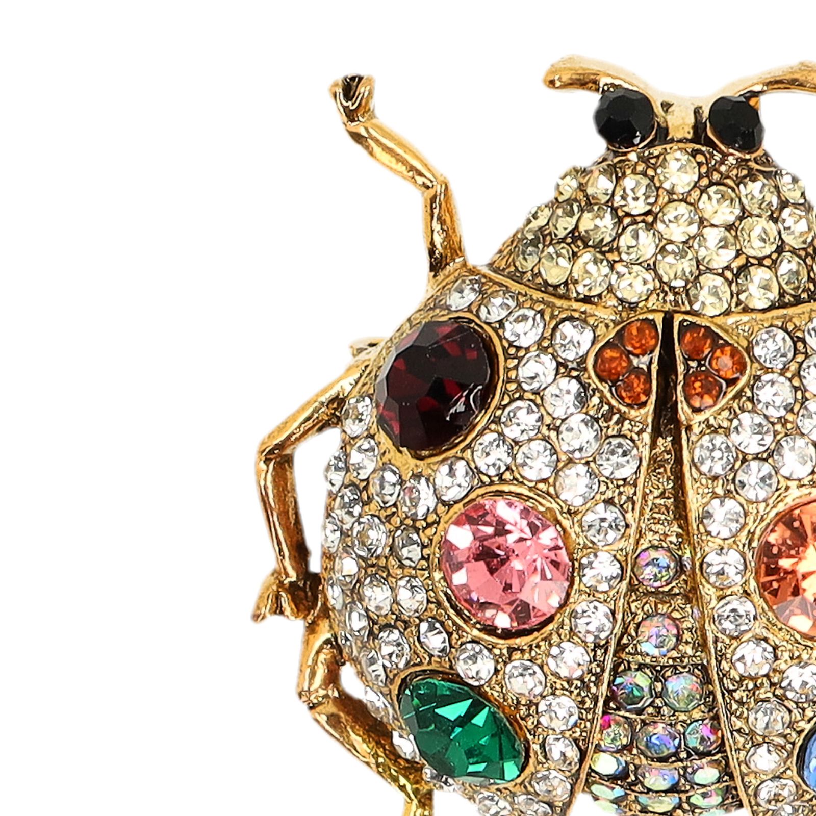 Goudkleurige kever broche met multicolor diamantjes