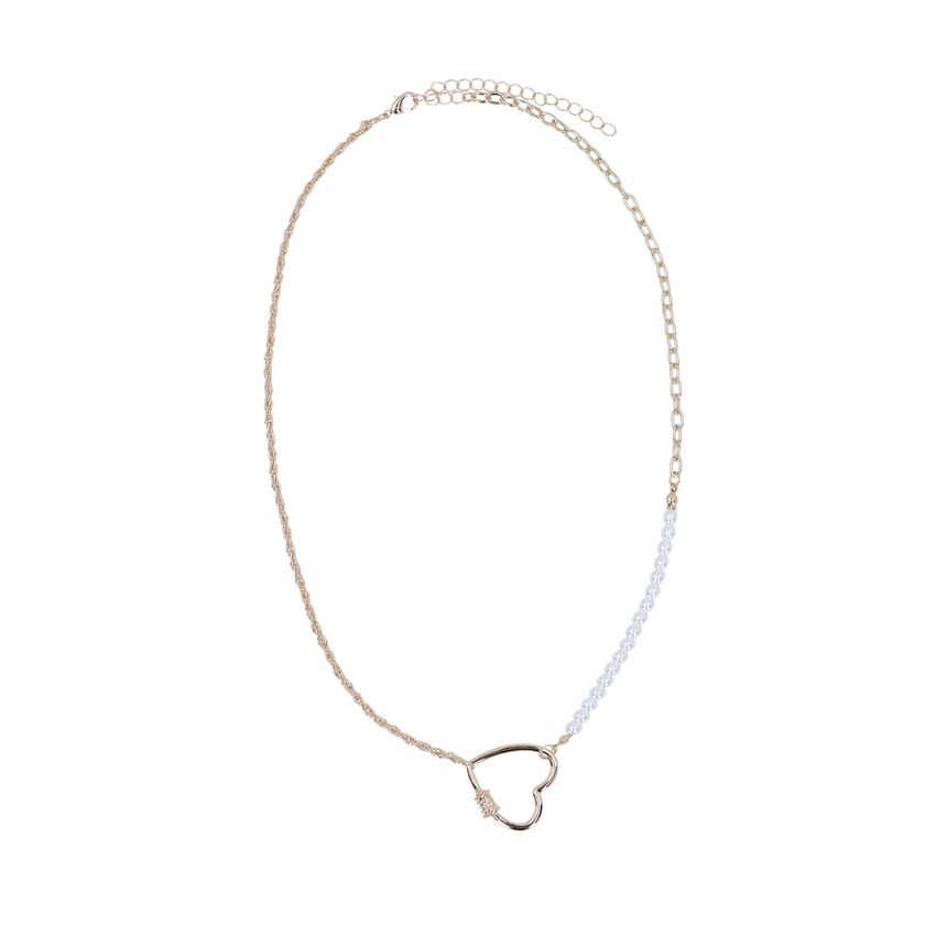 Goldfarbene Herz-Kette mit Perlen-Details