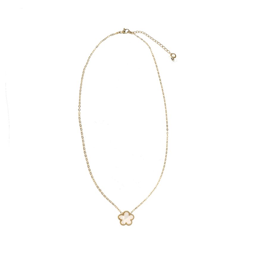 Goudkleurige ketting met wit klavertje