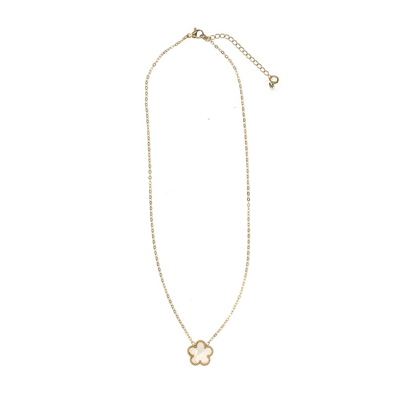 Goudkleurige ketting met wit klavertje