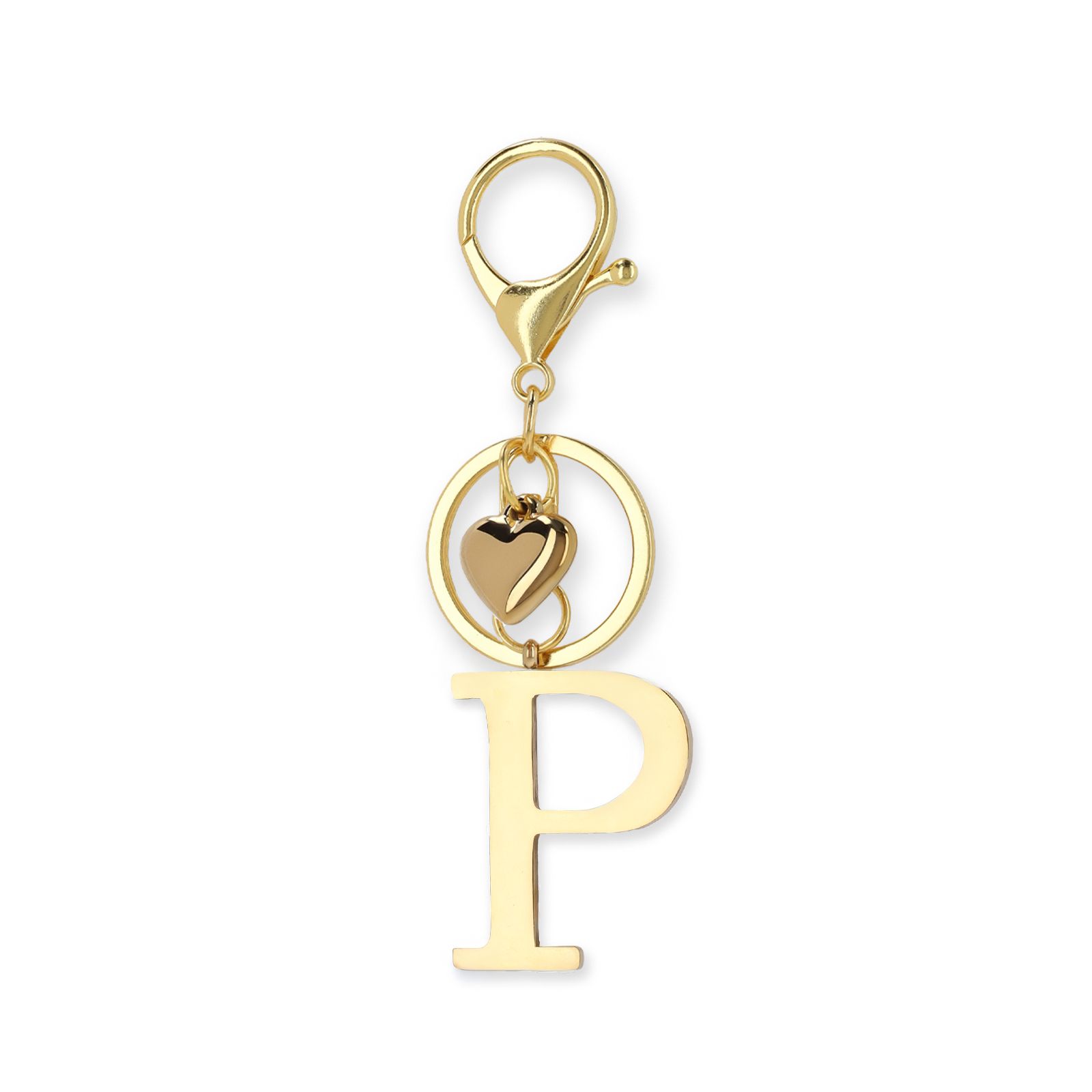 Goudkleurige bag charm letter P