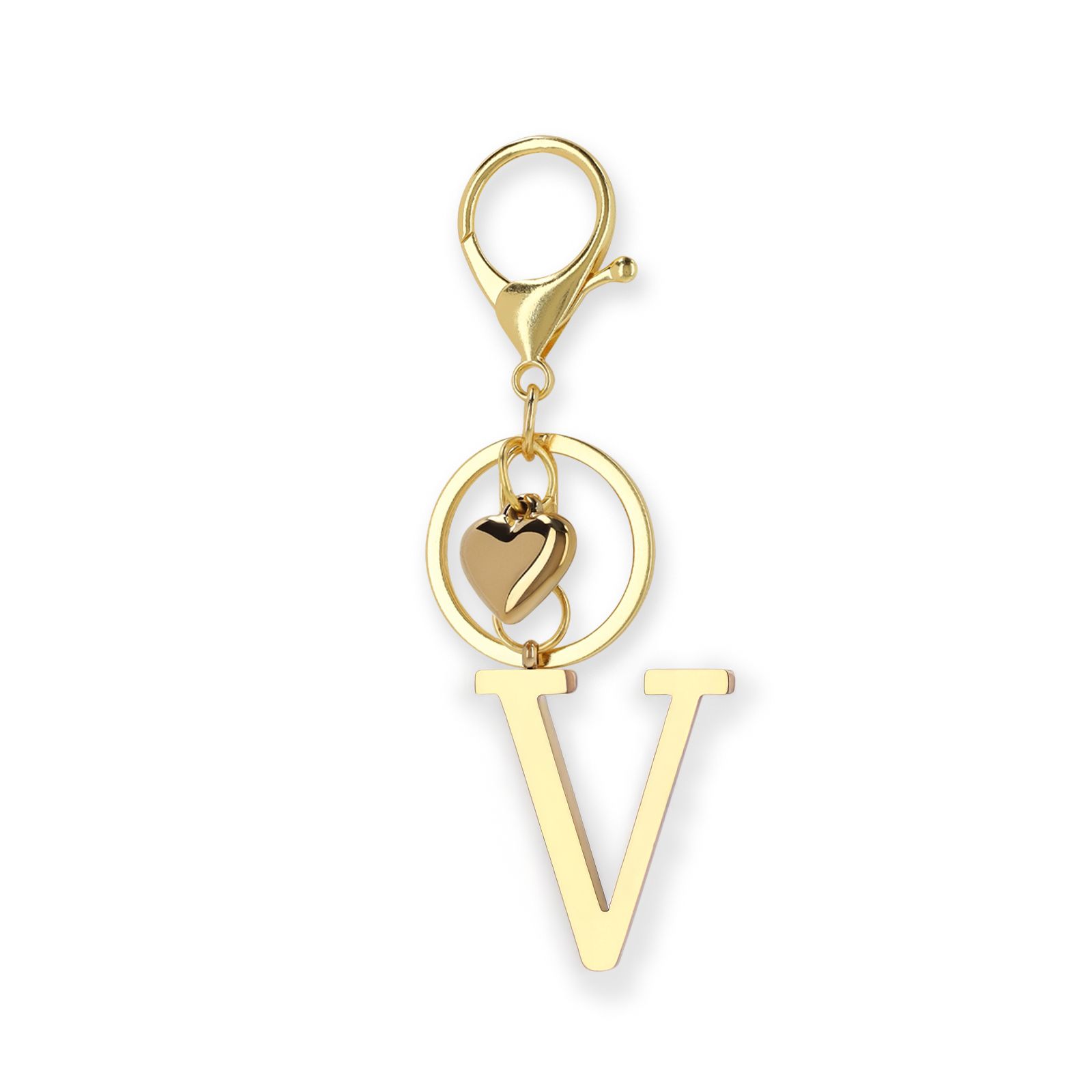 Goldfarbener Taschen-Charm Buchstabe V