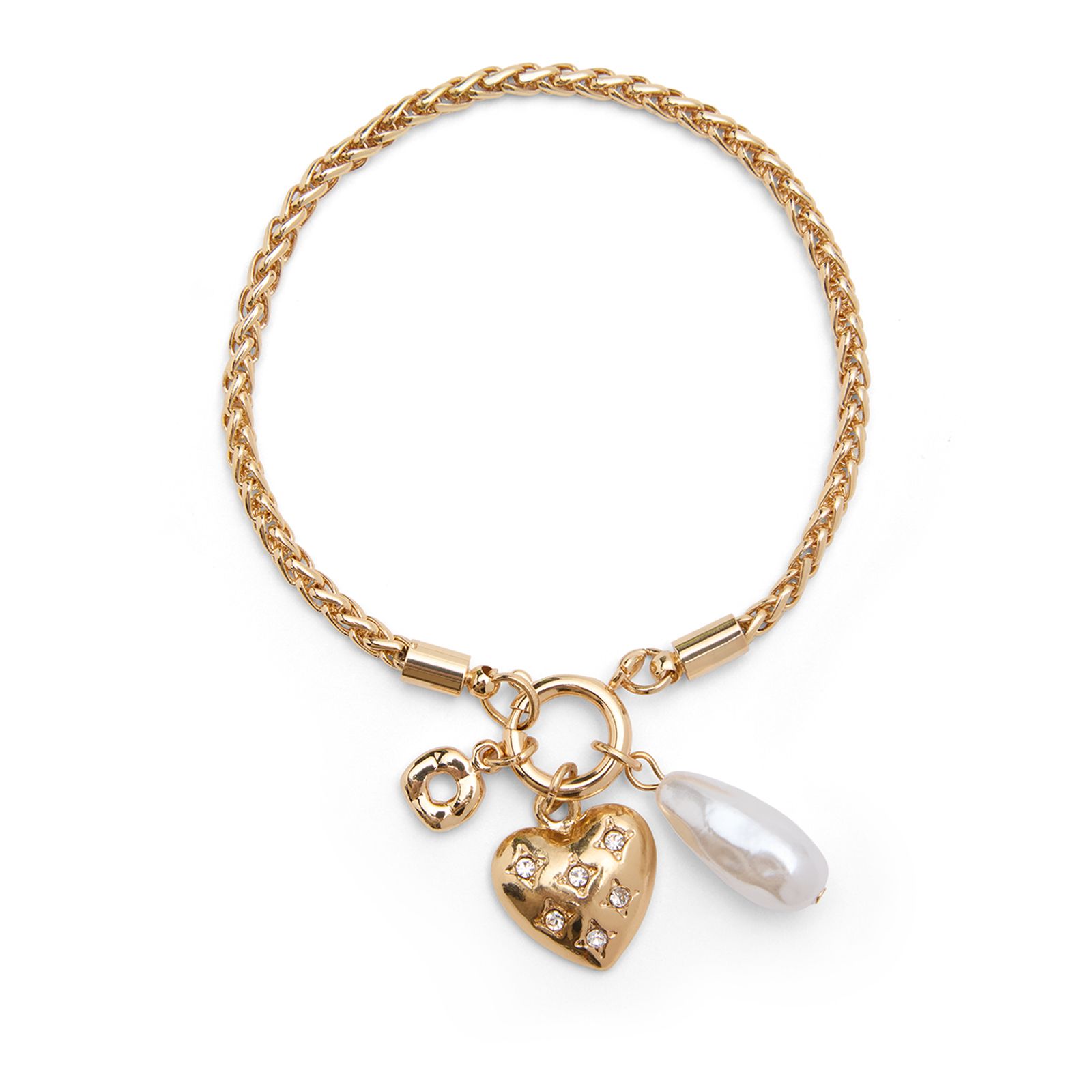 Goldfarbenes Armband mit Herz und Perlen-Details