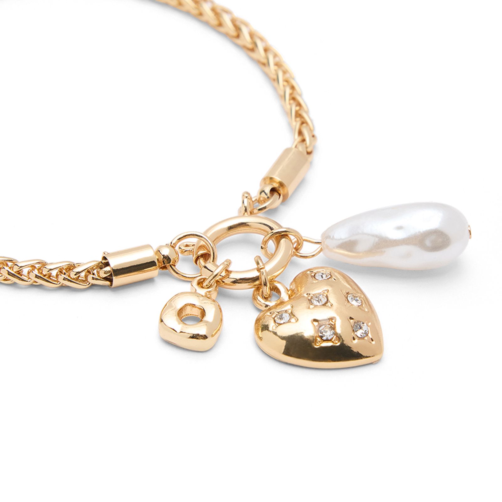 Goldfarbenes Armband mit Herz und Perlen-Details