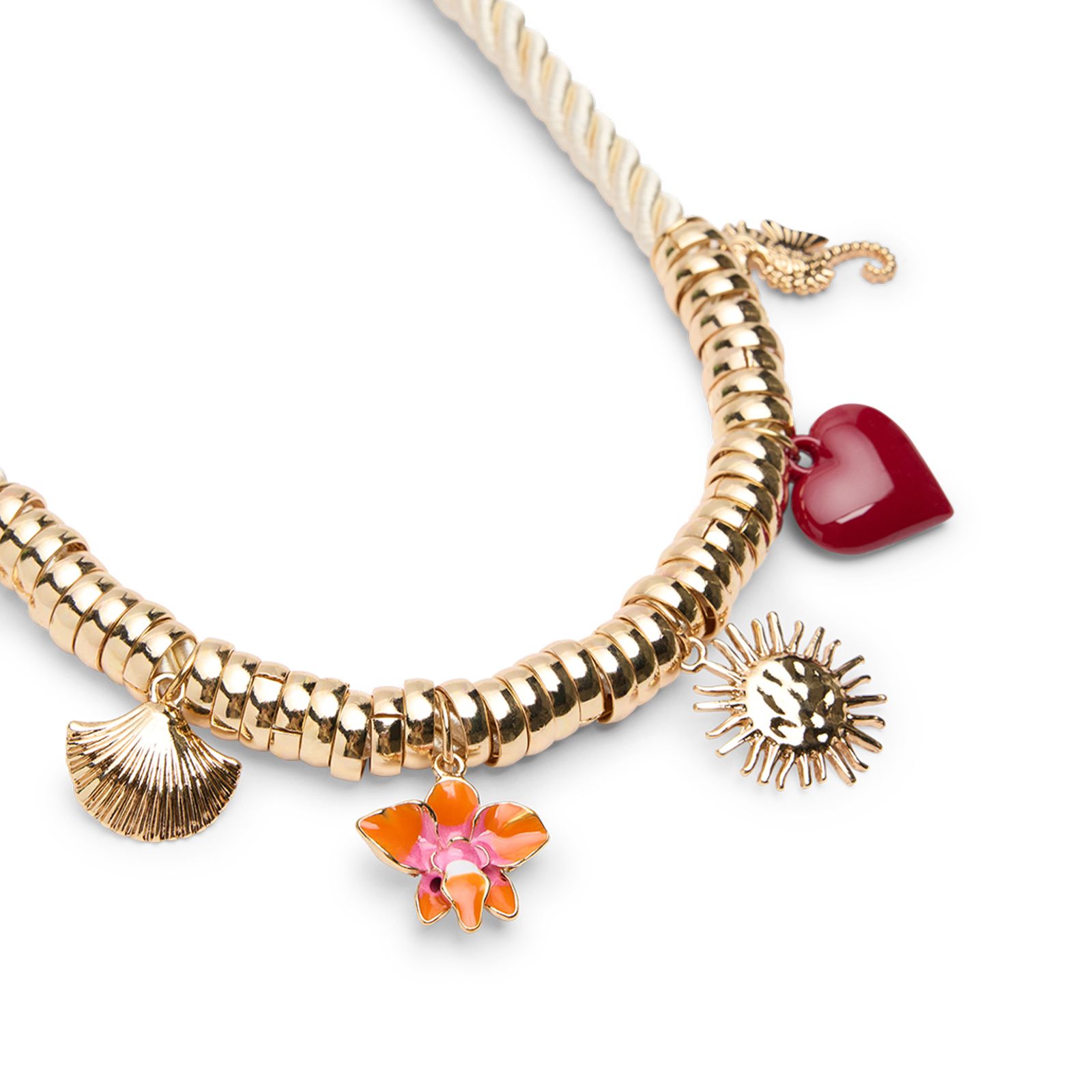 Beige touwketting met gouden hangers