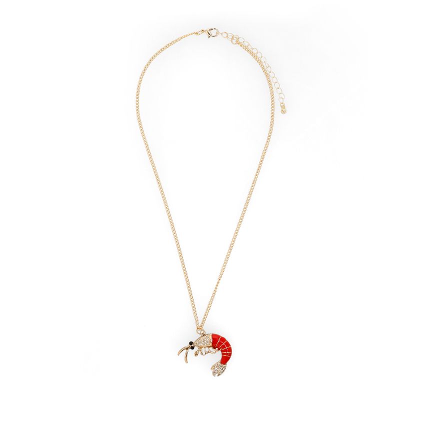 Goudkleurige ketting met rode garnaal