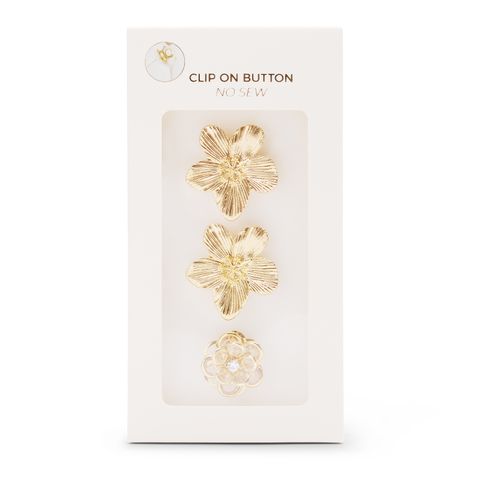 3-Pack goudkleurige bloemen buttons