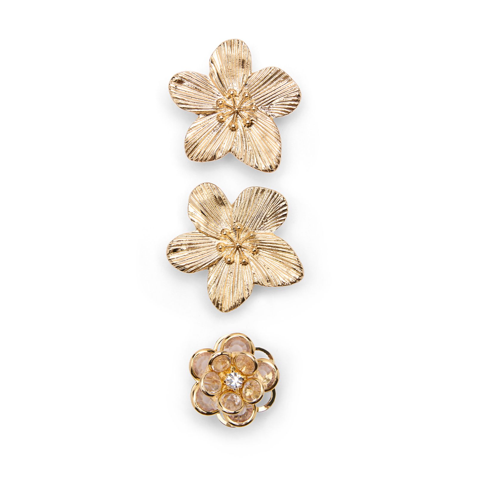 3-Pack goudkleurige bloemen buttons