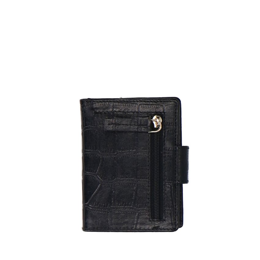Schwarzer Leder-Kartenhalter mit Krokomuster