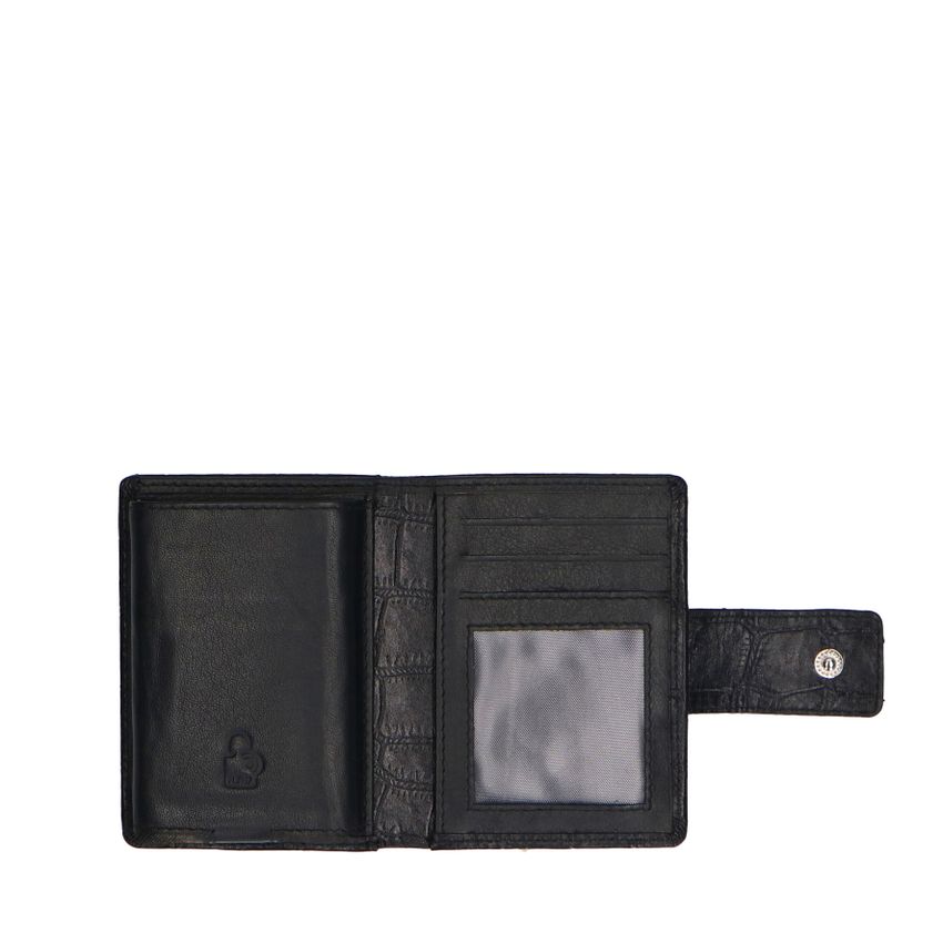 Schwarzer Leder-Kartenhalter mit Krokomuster