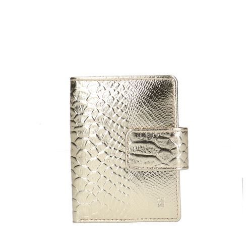 Goldfarbenes Leder-Portemonnaie mit Krokomuster in Metallic-Optik