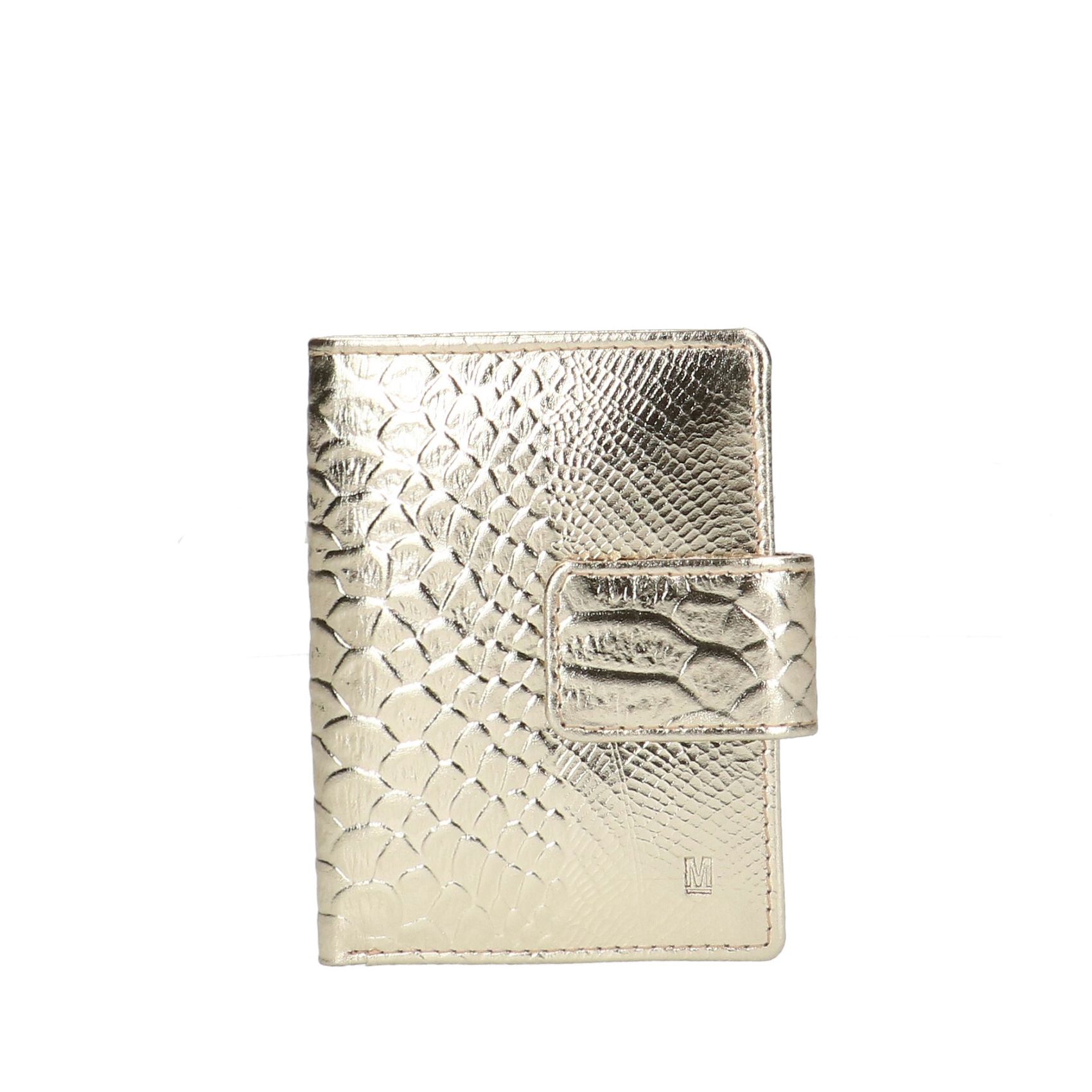 Metallic goudkleurige leren portemonnee met crocoprint