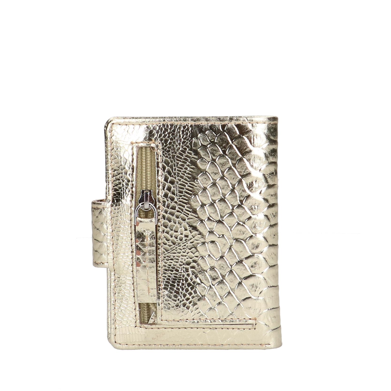 Metallic goudkleurige leren portemonnee met crocoprint
