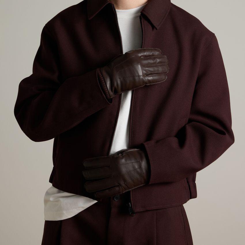 Donkerbruine leren heren handschoenen