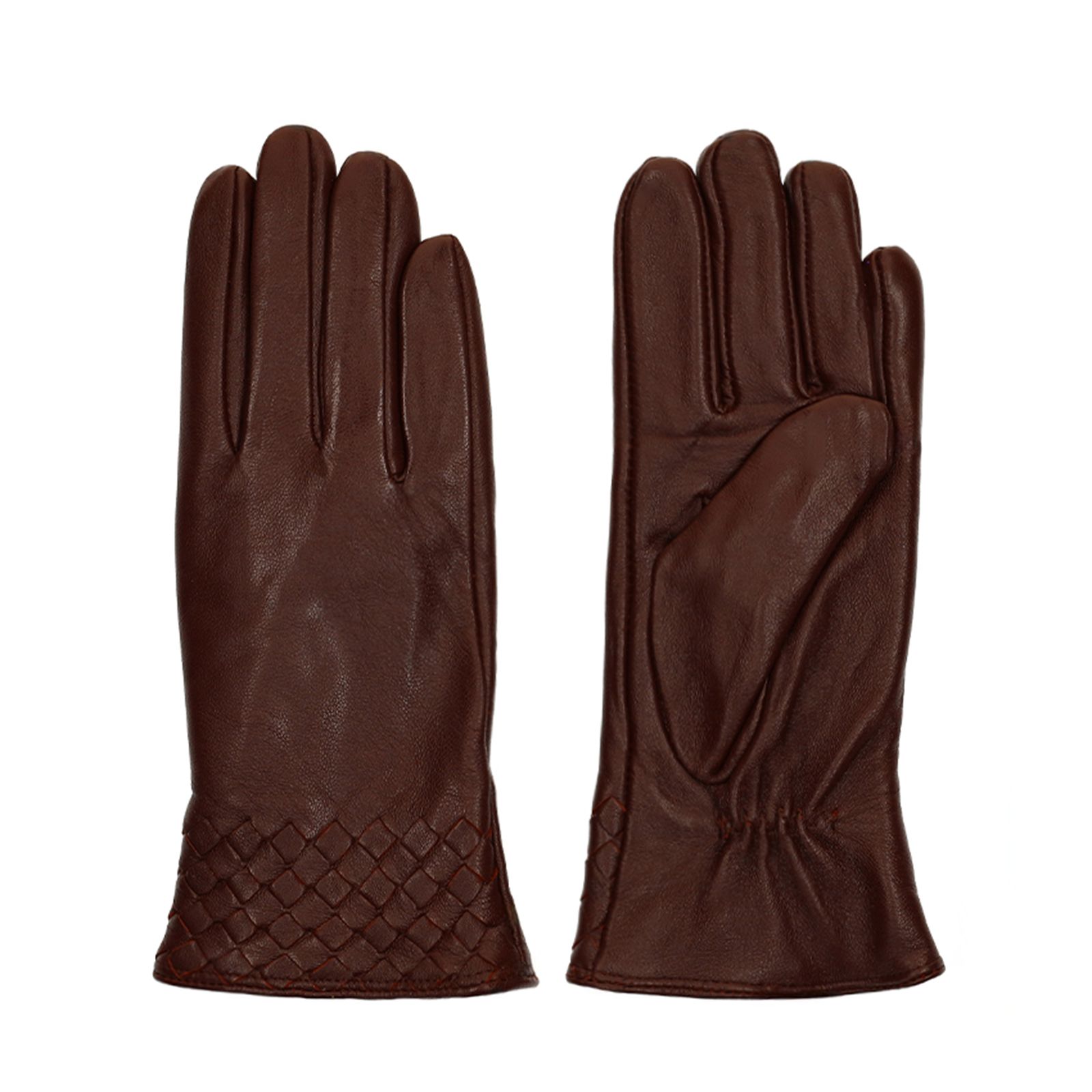 Bordeauxrote Lederhandschuhe mit geflochtenen Details