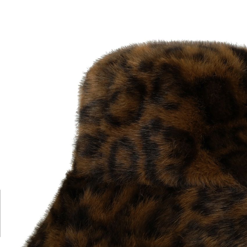 Bruine leopard bucket hat van faux fur